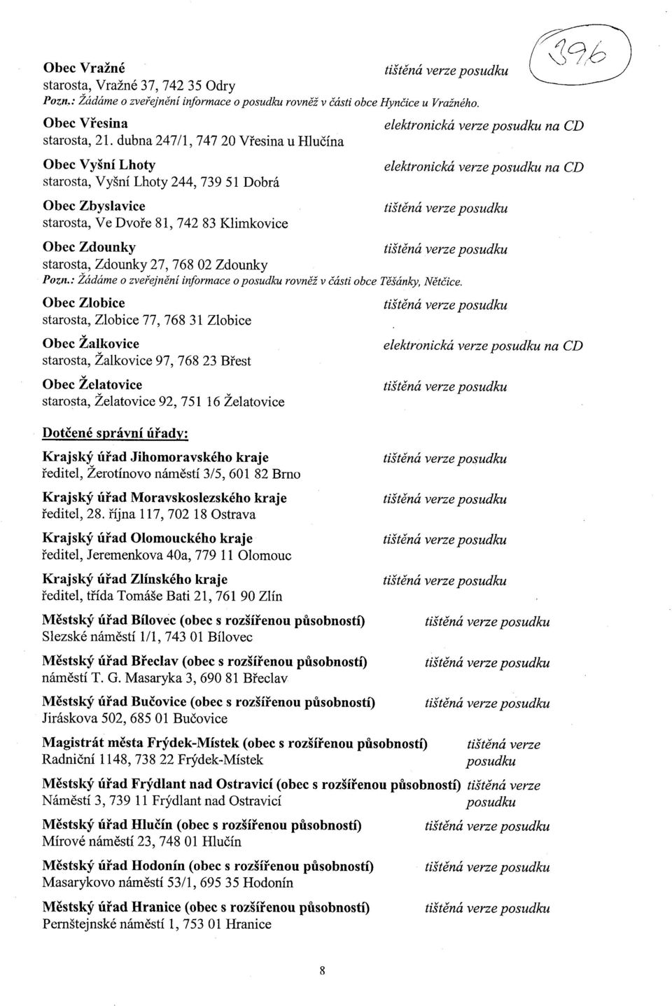 Zdounky Pozn.: Zadame o zverejneni informace o posudku rovnez v casti obce Tesknky, Netcice.