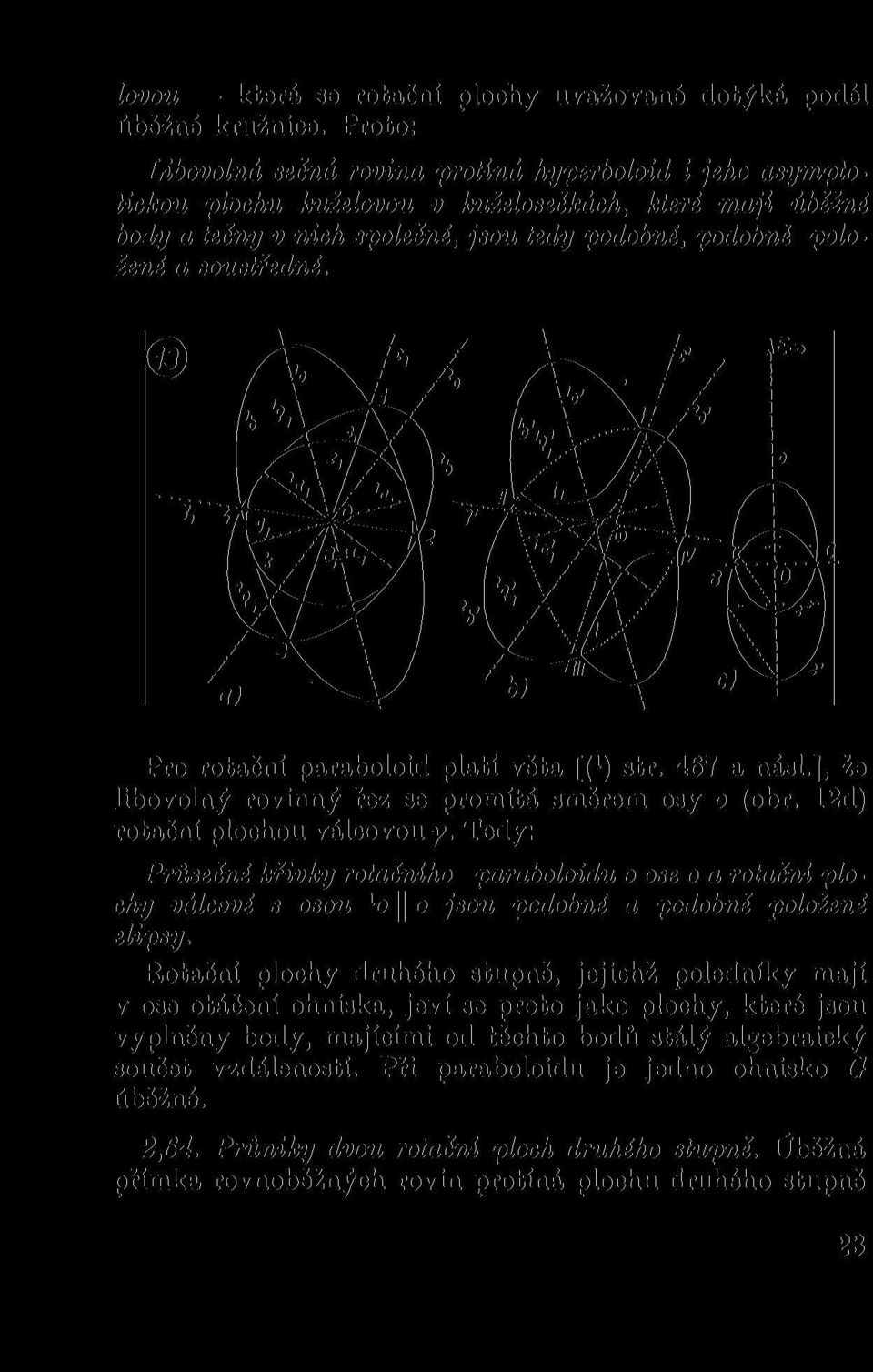 soustředné. Pro rotační paraboloid platí věta [(*) str. 467 a násl.], že libovolný rovinný řez se promítá směrem osy o (obr. 12d) rotační plochou válcovou y.