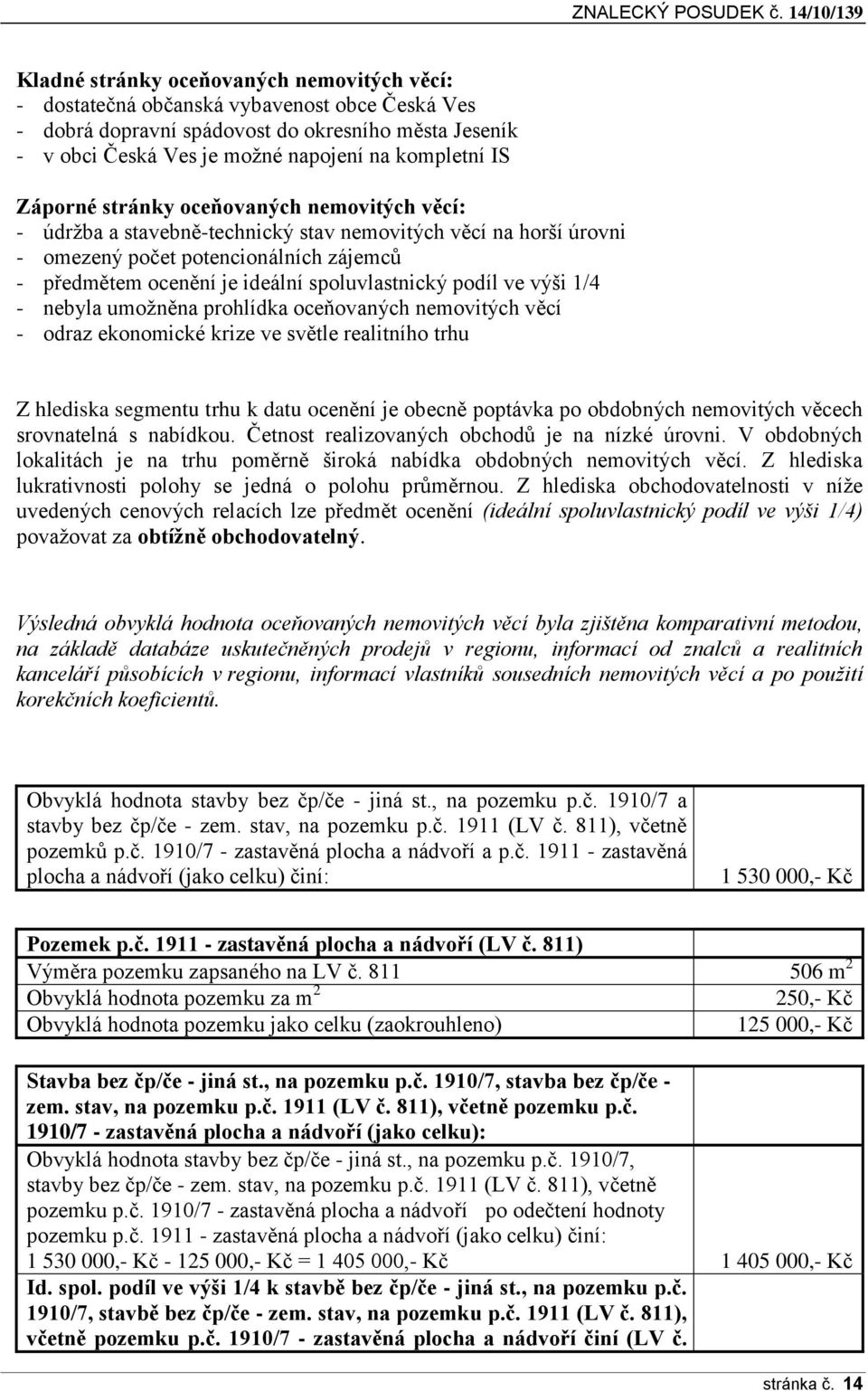 podíl ve výši 1/4 - nebyla umožněna prohlídka oceňovaných nemovitých věcí - odraz ekonomické krize ve světle realitního trhu Z hlediska segmentu trhu k datu ocenění je obecně poptávka po obdobných