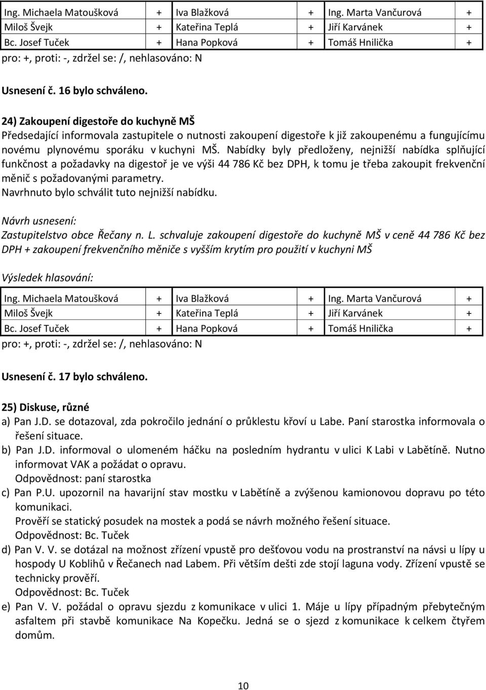 Nabídky byly předloženy, nejnižší nabídka splňující funkčnost a požadavky na digestoř je ve výši 44 786 Kč bez DPH, k tomu je třeba zakoupit frekvenční měnič s požadovanými parametry.