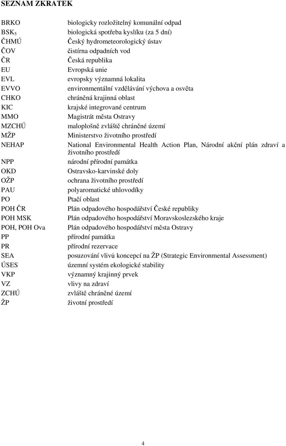 chráněná krajinná oblast krajské integrované centrum Magistrát města Ostravy maloplošně zvláště chráněné území Ministerstvo životního prostředí National Environmental Health Action Plan, Národní