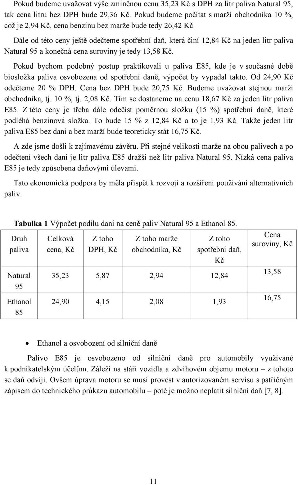 Dále od této ceny ještě odečteme spotřební daň, která činí 12,84 Kč na jeden litr paliva Natural 95 a konečná cena suroviny je tedy 13,58 Kč.