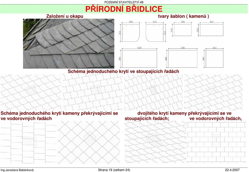 ve vodorovných adách dvojitého krytí kameny pekrývajícími se ve stoupajících