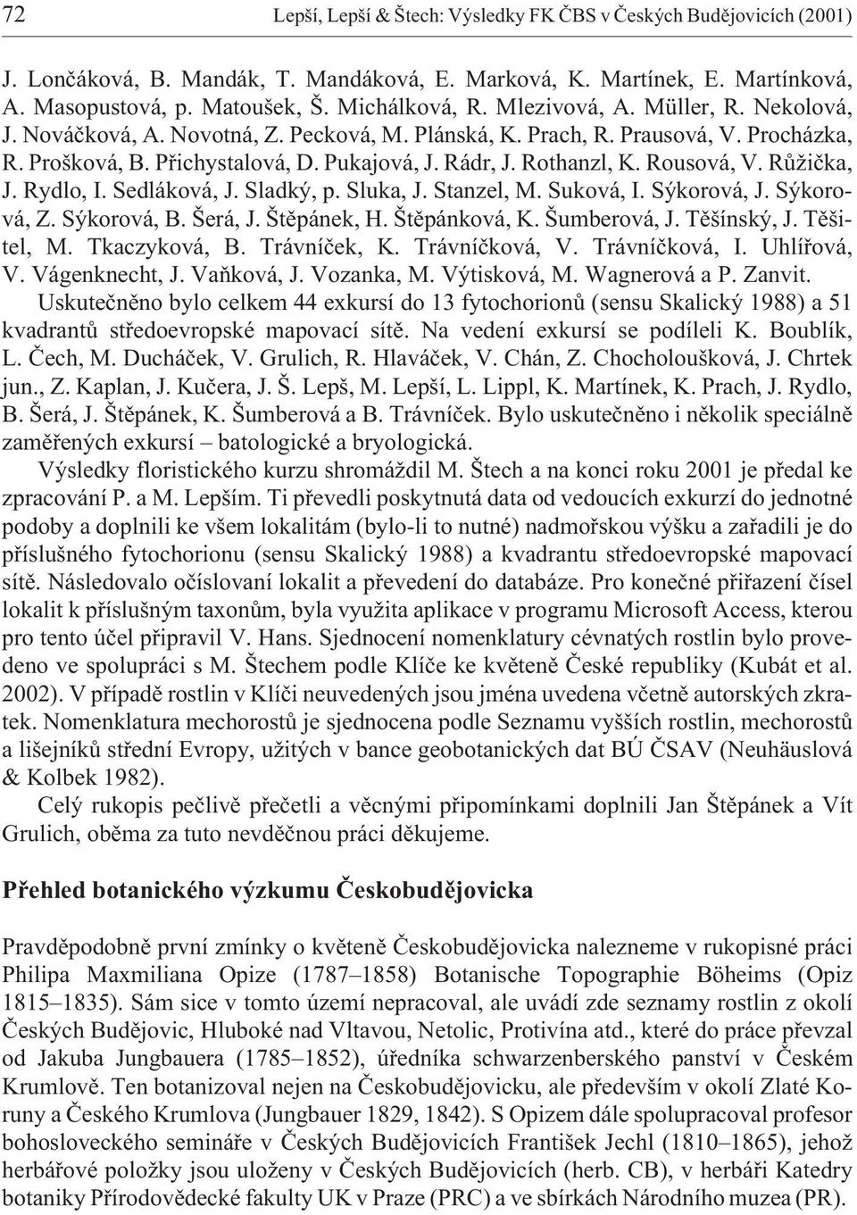 Rousová, V. Rù ièka, J. Rydlo, I. Sedláková, J. Sladký, p. Sluka, J. Stanzel, M. Suková, I. Sýkorová, J. Sýkorová, Z. Sýkorová, B. Šerá, J. Štìpánek, H. Štìpánková, K. Šumberová, J. Tìšínský, J.