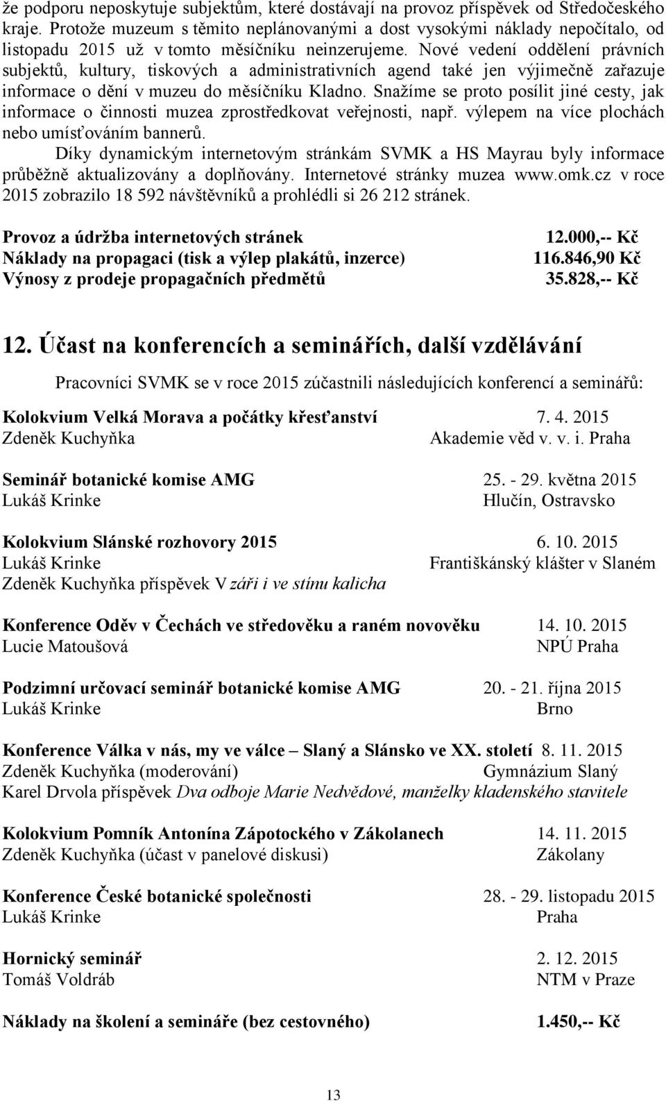 Nové vedení oddělení právních subjektů, kultury, tiskových a administrativních agend také jen výjimečně zařazuje informace o dění v muzeu do měsíčníku Kladno.