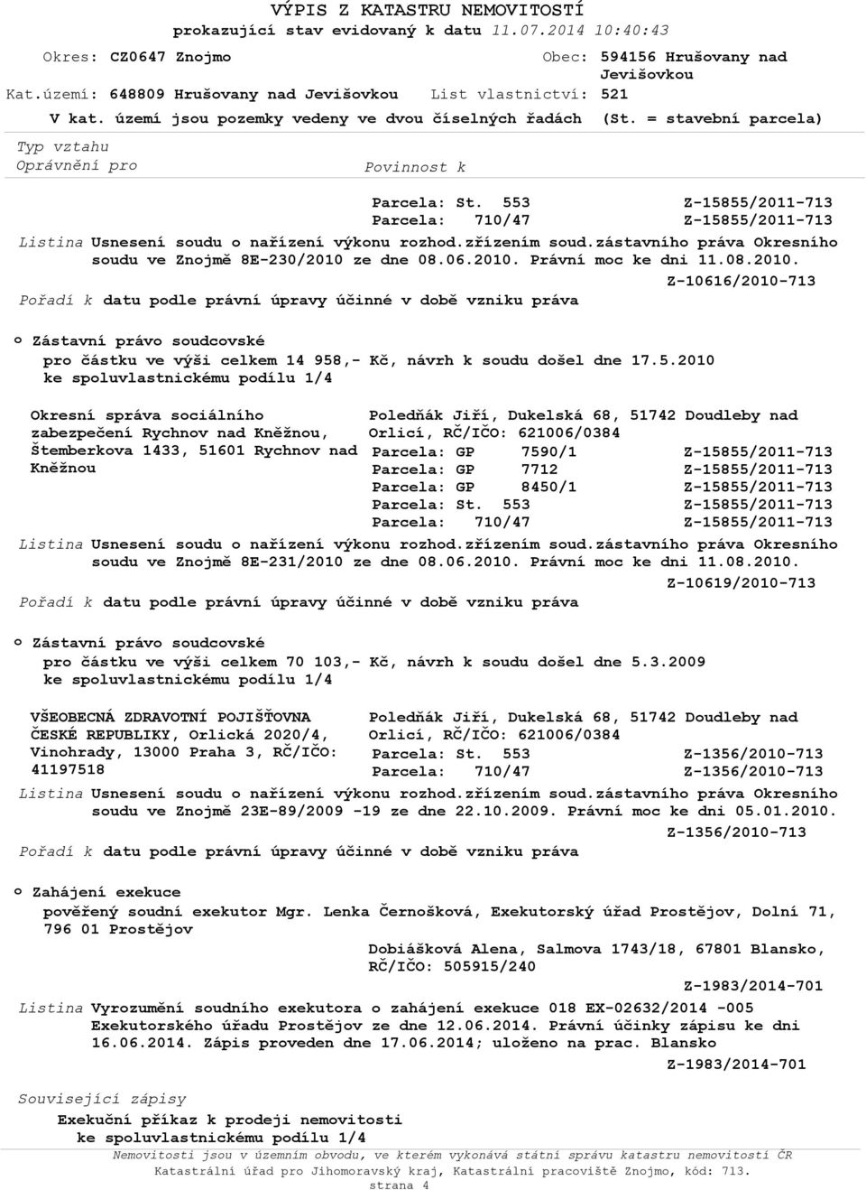 zástavníh práva Okresníh sudu ve Znjmě 8E-230/2010 