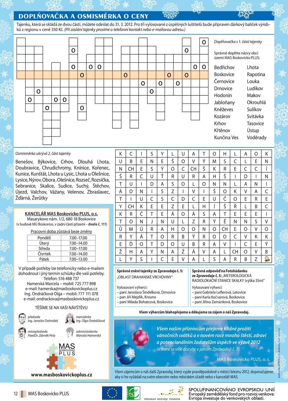 částí tajenky Správně doplňte názvy obcí území MAS Boskovicko PLUS: Bedřichov Boskovice Černovice Drnovice Hodonín Jabloňany Kněževes Kozárov Krhov Křtěnov Kunčina Ves Lhota Rapotina Louka Ludíkov