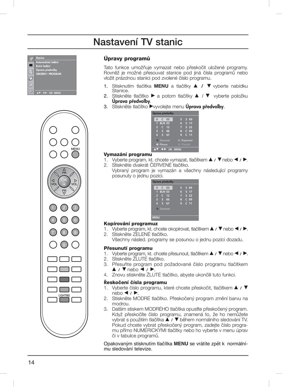 Stisknûte tlaãítko G a potom tlaãítky D / E vyberte poloïku Úprava p edvolby. 3. Stisknûte tlaãítko Gvyvolejte menu Úprava p edvolby.