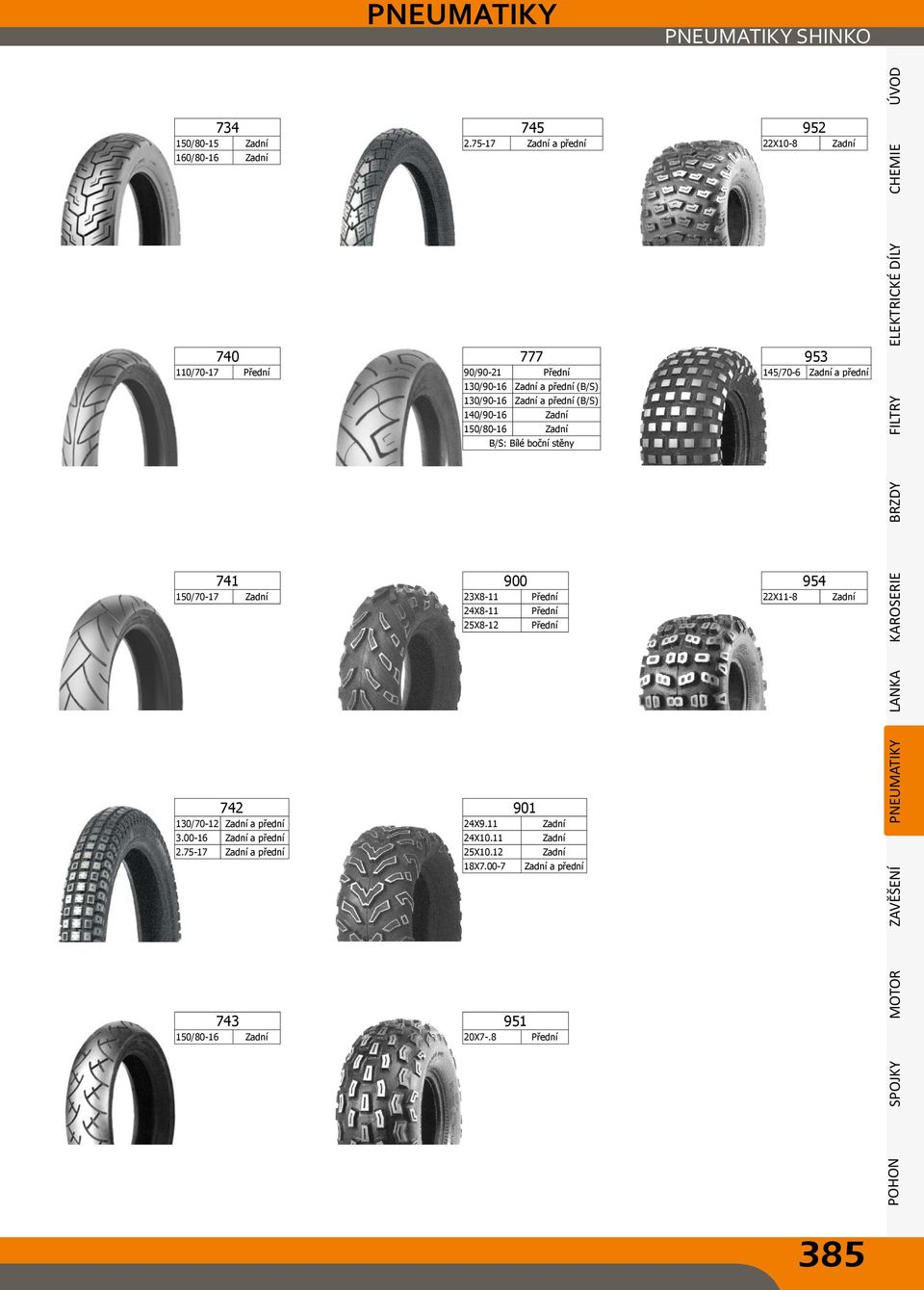 (B/S) 140/90-16 150/80-16 B/S: Bílé boční stěny 953 145/70-6 a přední 741 150/70-17 900 23X8-11