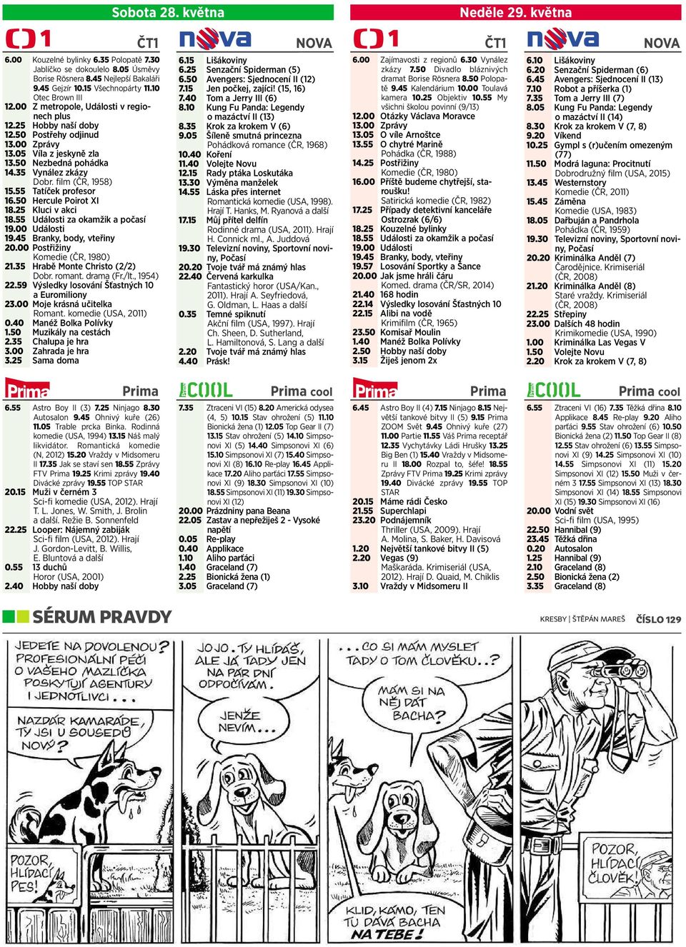 film (ČR, 1958) 15.55 Tatíček profesor 16.50 Hercule Poirot XI 18.25 Kluci vakci 18.55 Události za okamžik apočasí 19.00 Události 19.45 Branky, body, vteřiny 20.00 Postřižiny Komedie (ČR, 1980) 21.