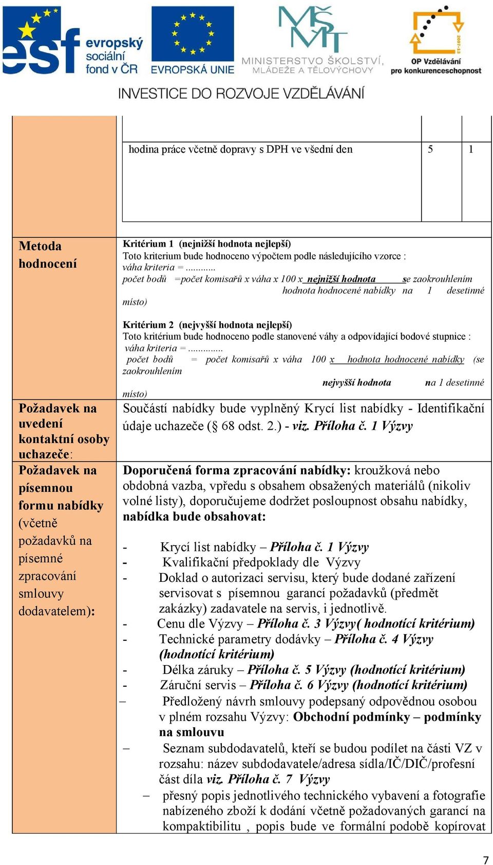 .. počet bodů =počet komisařů x váha x 100 x nejnižší hodnota se zaokrouhlením hodnota hodnocené nabídky na 1 desetinné místo) Kritérium 2 (nejvyšší hodnota nejlepší) Toto kritérium bude hodnoceno