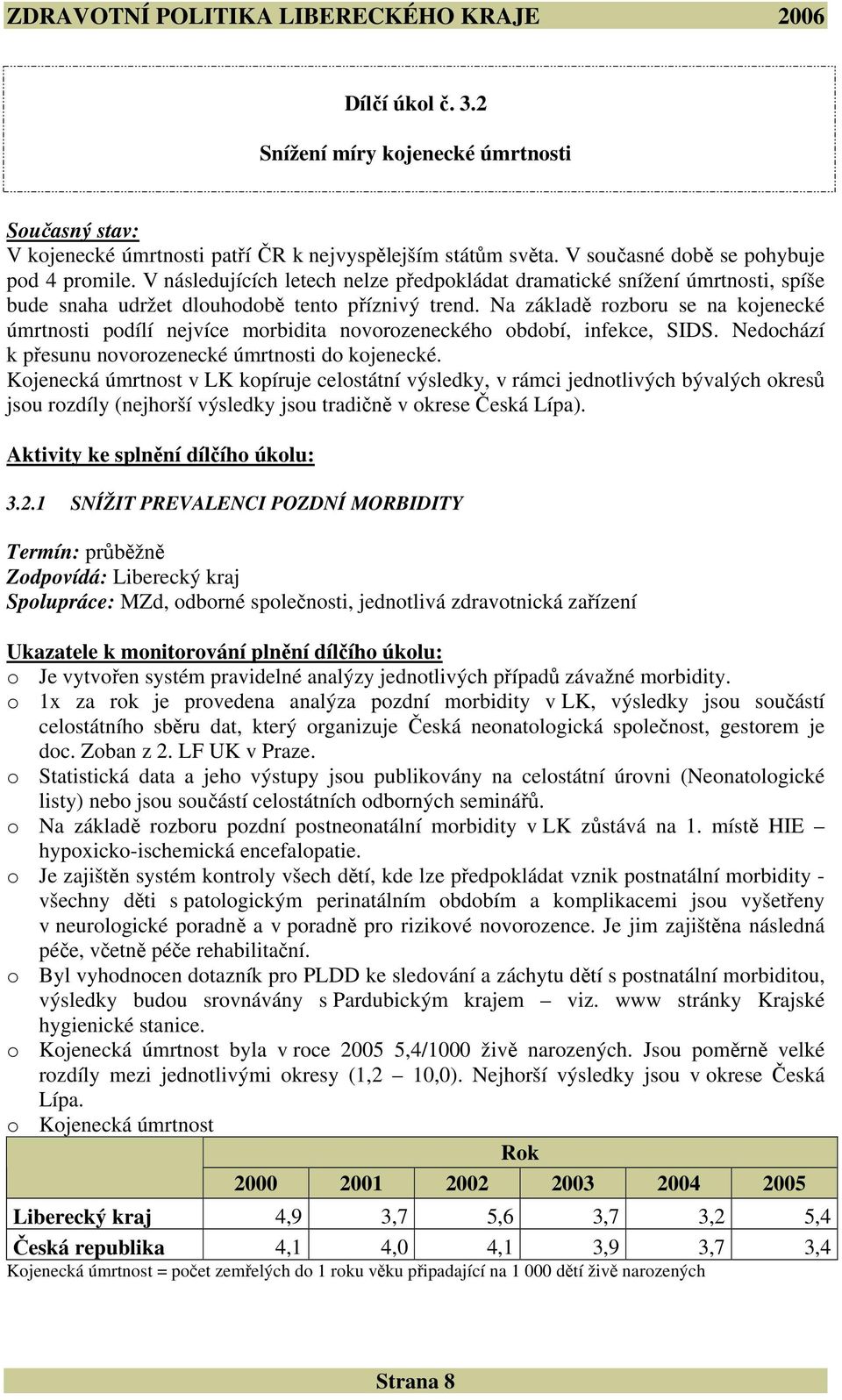 Na základě rozboru se na kojenecké úmrtnosti podílí nejvíce morbidita novorozeneckého období, infekce, SIDS. Nedochází k přesunu novorozenecké úmrtnosti do kojenecké.