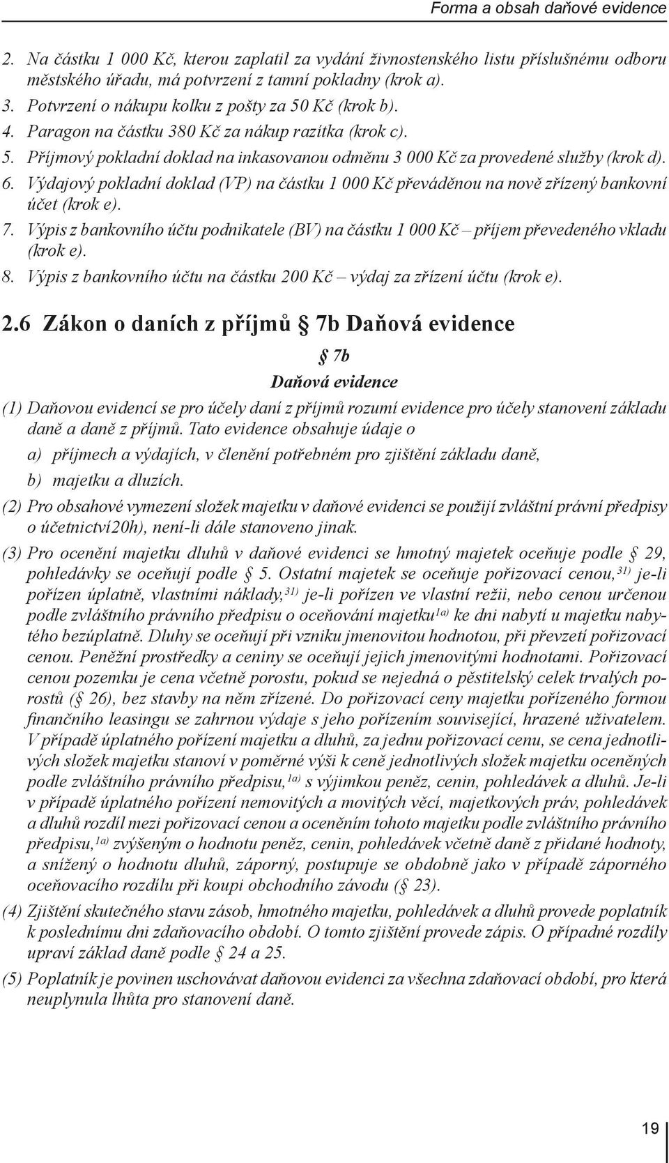 Výdajový pokladní doklad (VP) na částku 1 000 Kč převáděnou na nově zřízený bankovní účet (krok e). 7. Výpis z bankovního účtu podnikatele (BV) na částku 1 000 Kč příjem převedeného vkladu (krok e).