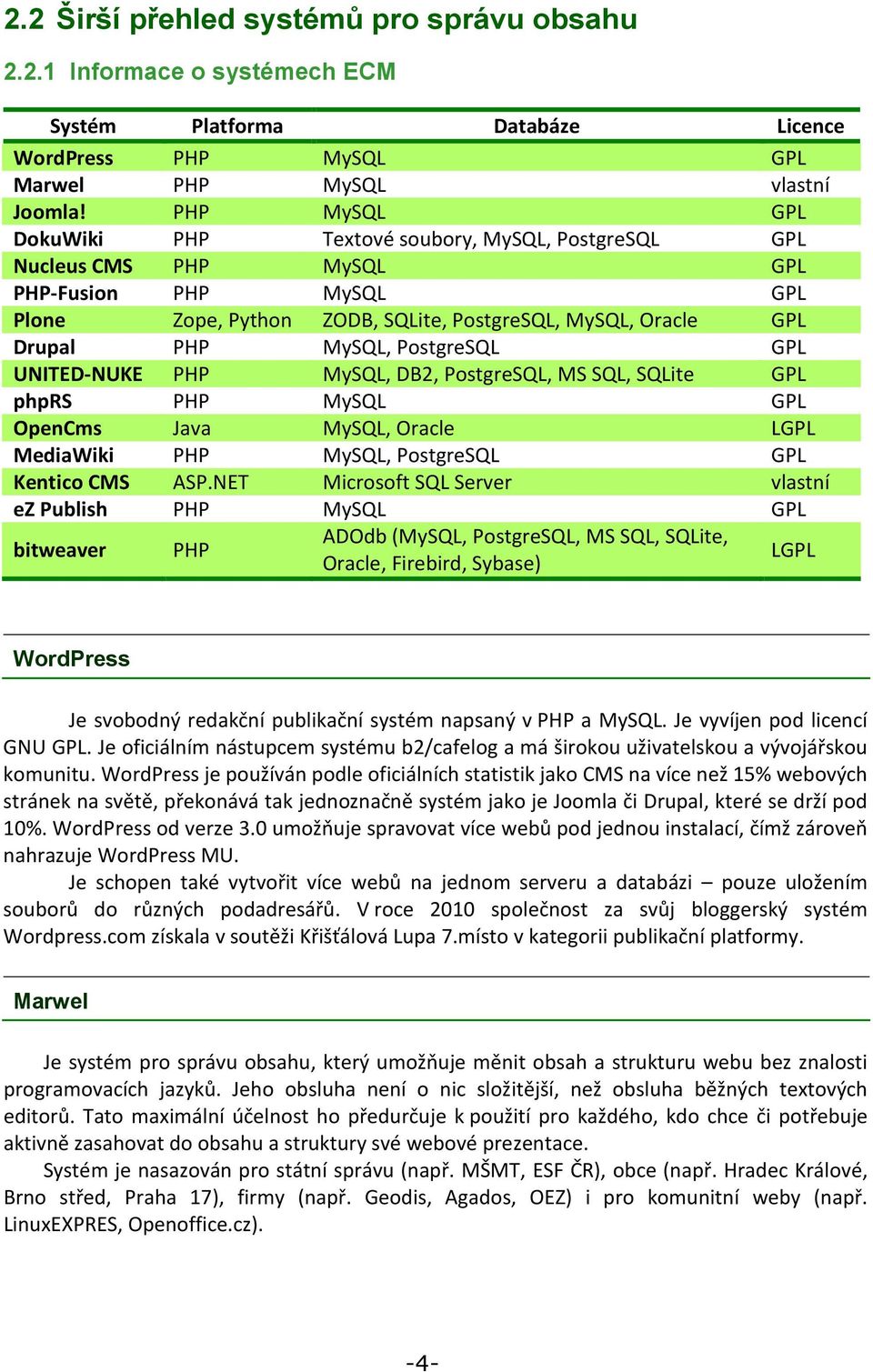 PostgreSQL GPL UNITED-NUKE PHP MySQL, DB2, PostgreSQL, MS SQL, SQLite GPL phprs PHP MySQL GPL OpenCms Java MySQL, Oracle LGPL MediaWiki PHP MySQL, PostgreSQL GPL Kentico CMS ASP.