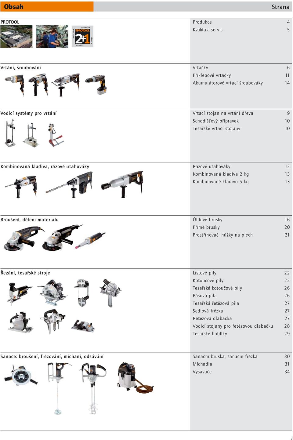 Úhlové brusky 16 Pfiímé brusky 20 Prostfiihovaã, nûïky na plech 21 ezání, tesafiské stroje Listové pily 22 Kotouãové pily 22 Tesafiské kotouãové pily 26 Pásová pila 26 Tesafiská fietûzová pila 27