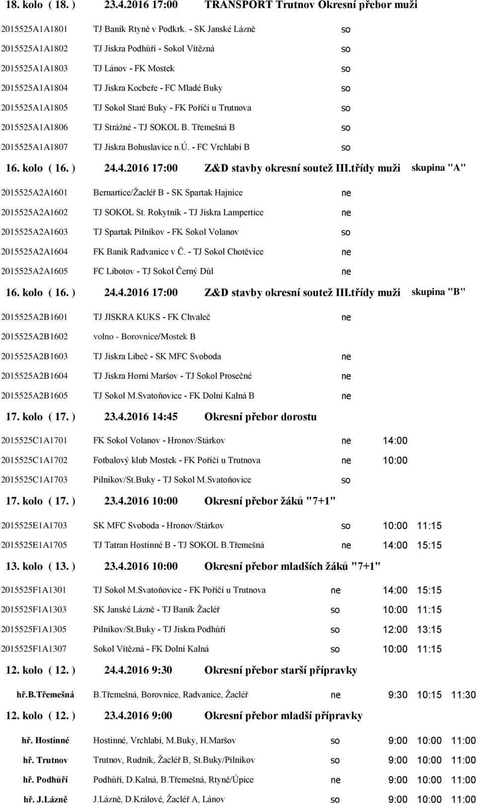 Třemešná B TJ Jiskra Bohuslavice n.ú. - FC Vrchlabí B 24.4.2016 17:00 Z&D stavby okresní utež III.