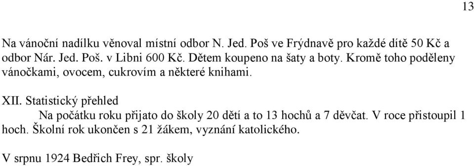 Statistický přehled Na počátku roku přijato do školy 20 dětí a to 13 hochů a 7 děvčat.