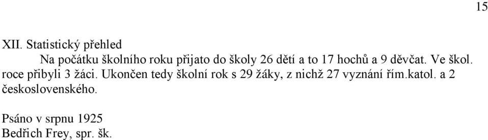 dětí a to 17 hochů a 9 děvčat. Ve škol. roce přibyli 3 žáci.