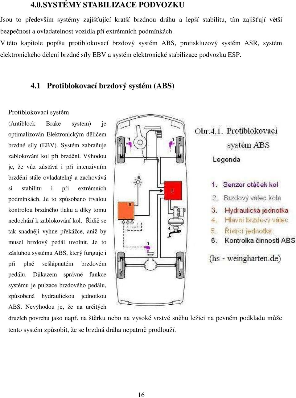 1 Protiblokovací brzdový systém (ABS) Protiblokovací systém (Antiblock Brake system) je optimalizován Elektronickým děličem brzdné síly (EBV). Systém zabraňuje zablokování kol při brzdění.