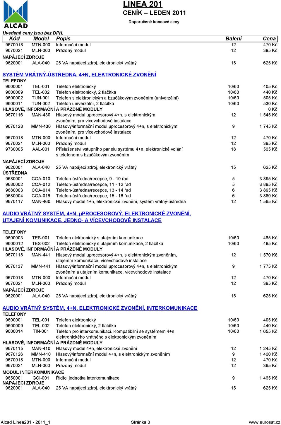 2 tlačítka /0 30 Kč HLASOVÉ, INFORMAČNÍ A PRÁZDNÉ MODULY 0 Kč 7011 MAN-30 Hlasový modul µprocesorový +n, s elektronickým 1 Kč zvoněním, pro vícevchodové instalace 708 MMN-30 Hlasový/informační modul