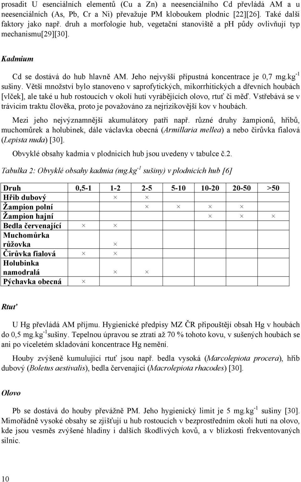 Větší množství bylo stanoveno v saprofytických, mikorrhitických a dřevních houbách [vlček], ale také u hub rostoucích v okolí hutí vyrábějících olovo, rtuť či měď.