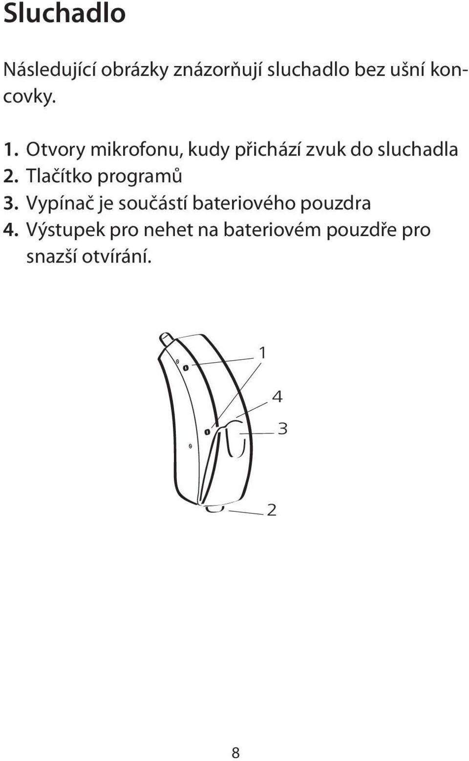 Tlačítko programů 3. Vypínač je součástí bateriového pouzdra 4.