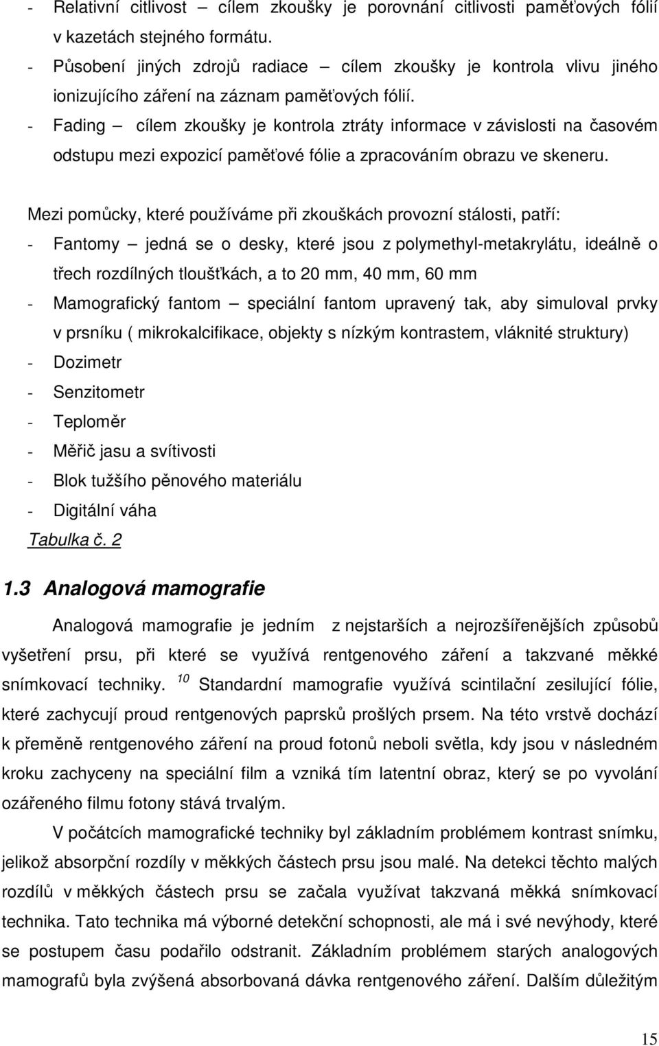 - Fading cílem zkoušky je kontrola ztráty informace v závislosti na časovém odstupu mezi expozicí paměťové fólie a zpracováním obrazu ve skeneru.