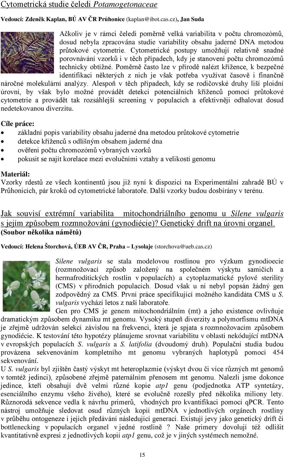 Cytometrické postupy umožňují relativně snadné porovnávání vzorků i v těch případech, kdy je stanovení počtu chromozómů technicky obtížné.