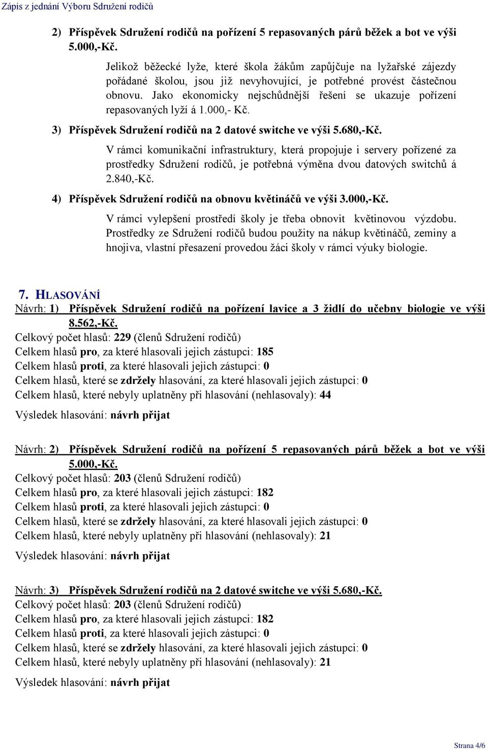 Jako ekonomicky nejschůdnější řešení se ukazuje pořízení repasovaných lyží á 1.000,- Kč. 3) Příspěvek Sdružení rodičů na 2 datové switche ve výši 5.680,-Kč.