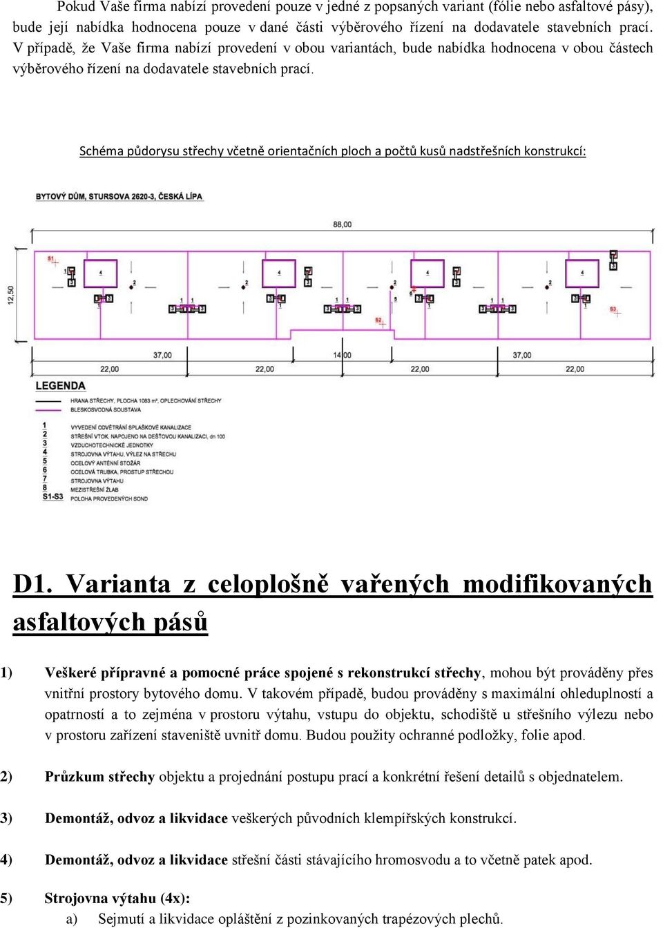 Schéma půdorysu střechy včetně orientačních ploch a počtů kusů nadstřešních konstrukcí: D1.