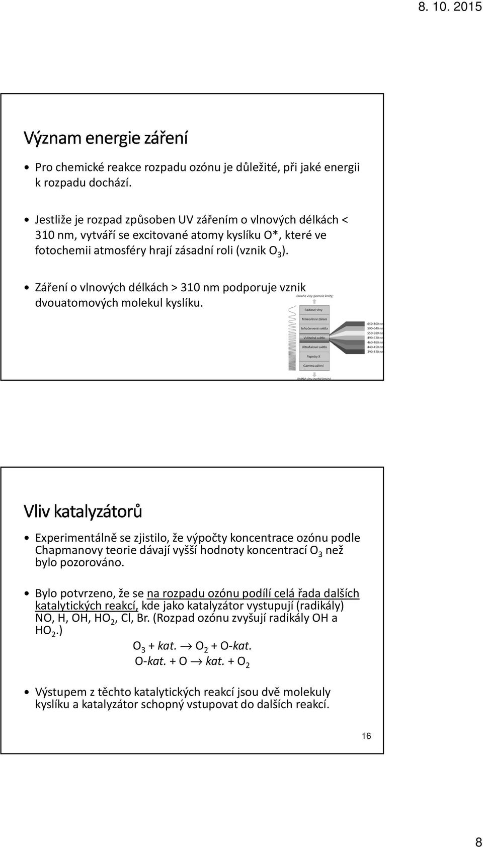 Záření ovlnových délkách > 310 nmpodporuje vznik dvouatomových molekul kyslíku.