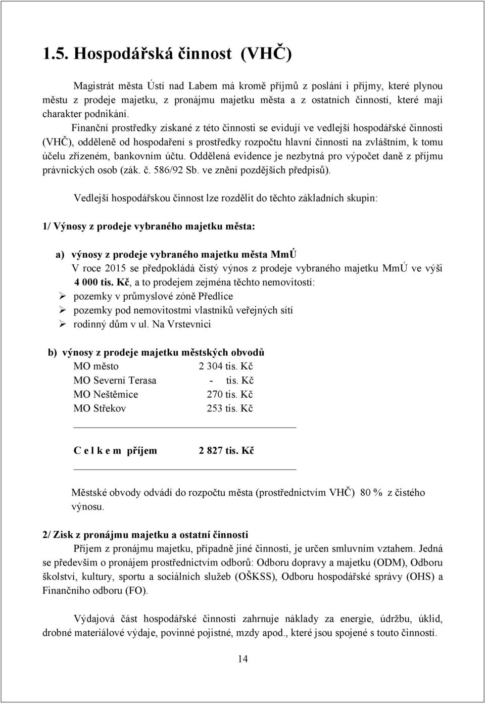 Finanční prostředky získané z této činnosti se evidují ve vedlejší hospodářské činnosti (VHČ), odděleně od hospodaření s prostředky rozpočtu hlavní činnosti na zvláštním, k tomu účelu zřízeném,