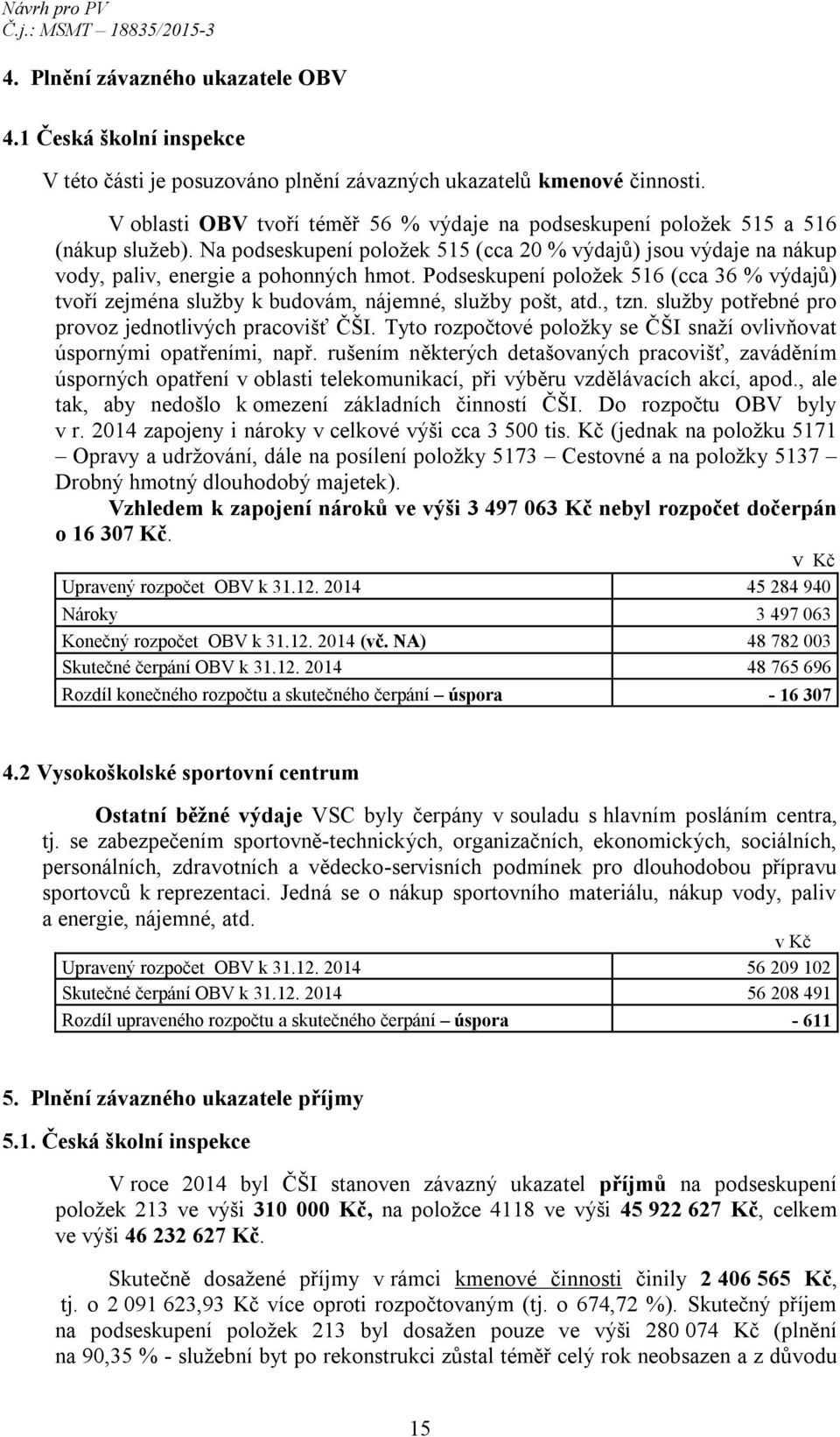 Podseskupení položek 516 (cca 36 % výdajů) tvoří zejména služby k budovám, nájemné, služby pošt, atd., tzn. služby potřebné pro provoz jednotlivých pracovišť ČŠI.