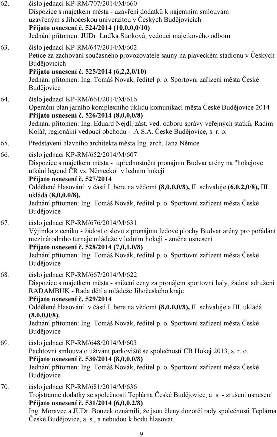 číslo jednací KP-RM/647/2014/M/602 Petice za zachování současného provozovatele sauny na plaveckém stadionu v Českých Budějovicích Přijato usnesení č. 525/2014 (6,2,2,0/10) Jednání přítomen: Ing.