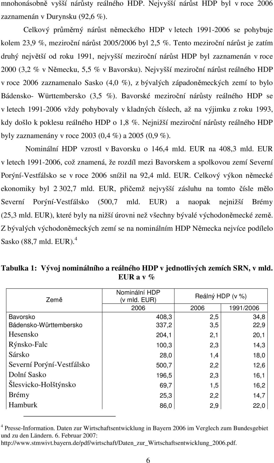 Tento meziroční nárůst je zatím druhý největší od roku 1991, nejvyšší meziroční nárůst HDP byl zaznamenán v roce 2000 (3,2 % v Německu, 5,5 % v Bavorsku).