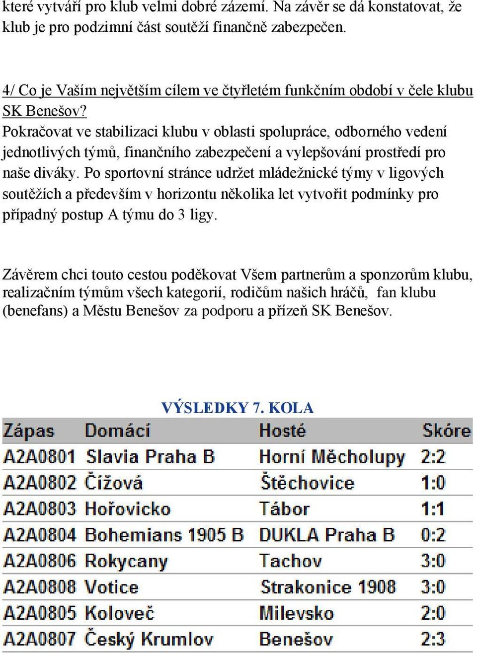 Pokračovat ve stabilizaci klubu v oblasti spolupráce, odborného vedení jednotlivých týmů, finančního zabezpečení a vylepšování prostředí pro naše diváky.