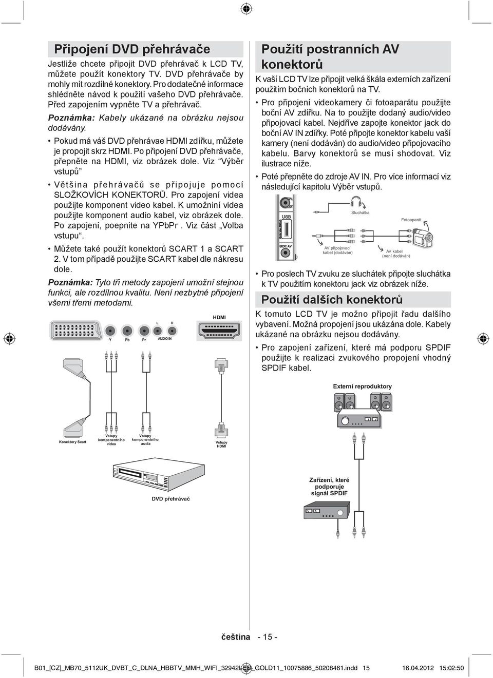 Pokud má váš DVD p ehrávae HDMI zdí ku, m žete je propojit skrz HDMI. Po p ipojení DVD p ehráva e, p epn te na HDMI, viz obrázek dole.