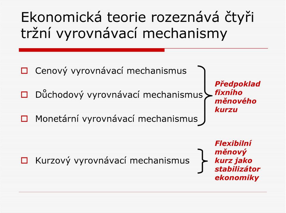 vyrovnávací mechanismus Předpoklad fixního měnového kurzu Kurzový