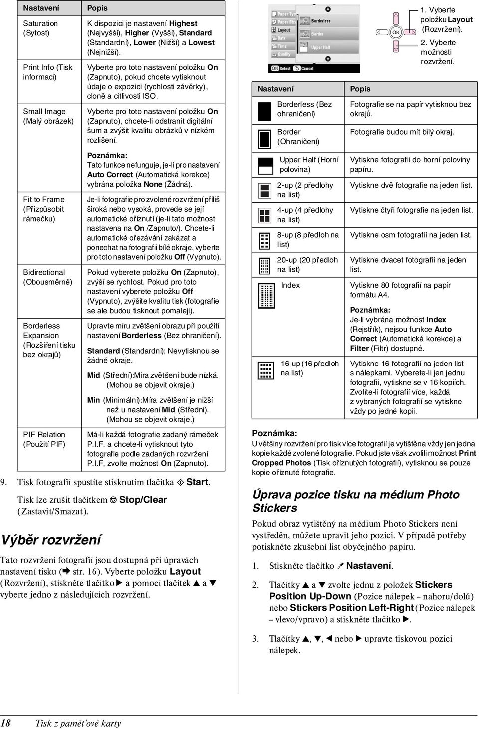 Výběr rozvržení K dispozici je nastavení Highest (Nejvyšší), Higher (Vyšší), Standard (Standardní), Lower (Nižší) a Lowest (Nejnižší).