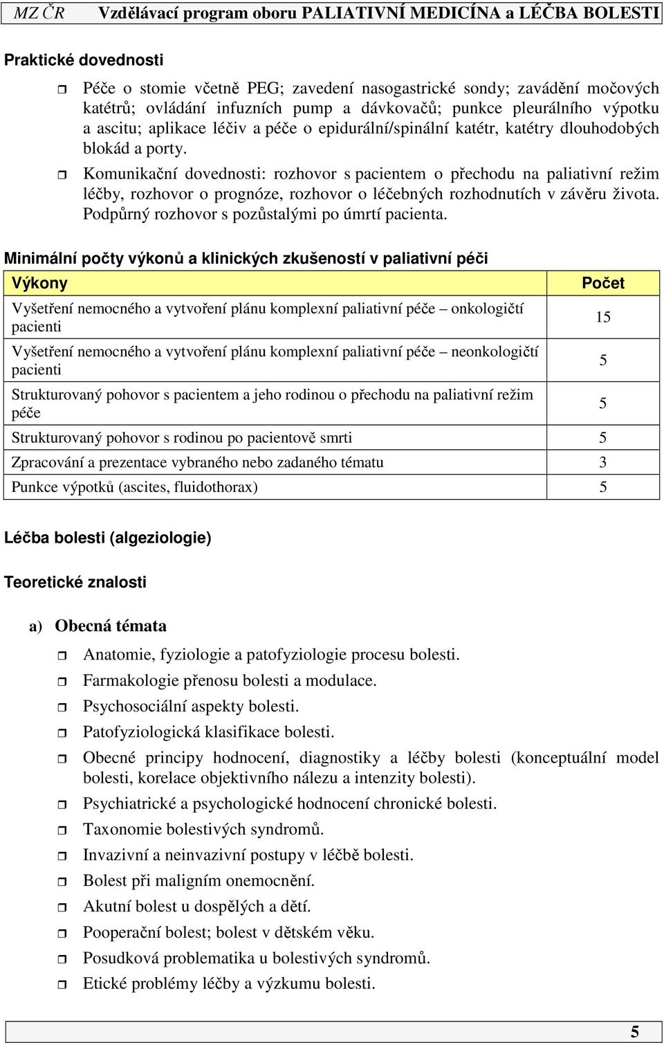 Komunikační dovednosti: rozhovor s pacientem o přechodu na paliativní režim léčby, rozhovor o prognóze, rozhovor o léčebných rozhodnutích v závěru života.