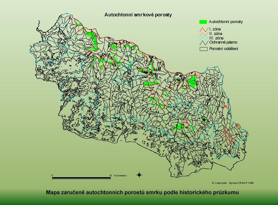 . zóna Ochranné pásmo Porostní oddělení I. II.