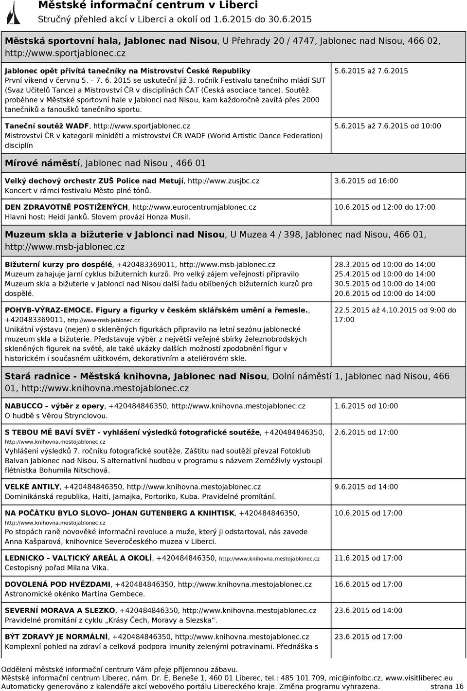 ročník Festivalu tanečního mládí SUT (Svaz Učitelů Tance) a Mistrovství ČR v disciplínách ČAT (Česká asociace tance).