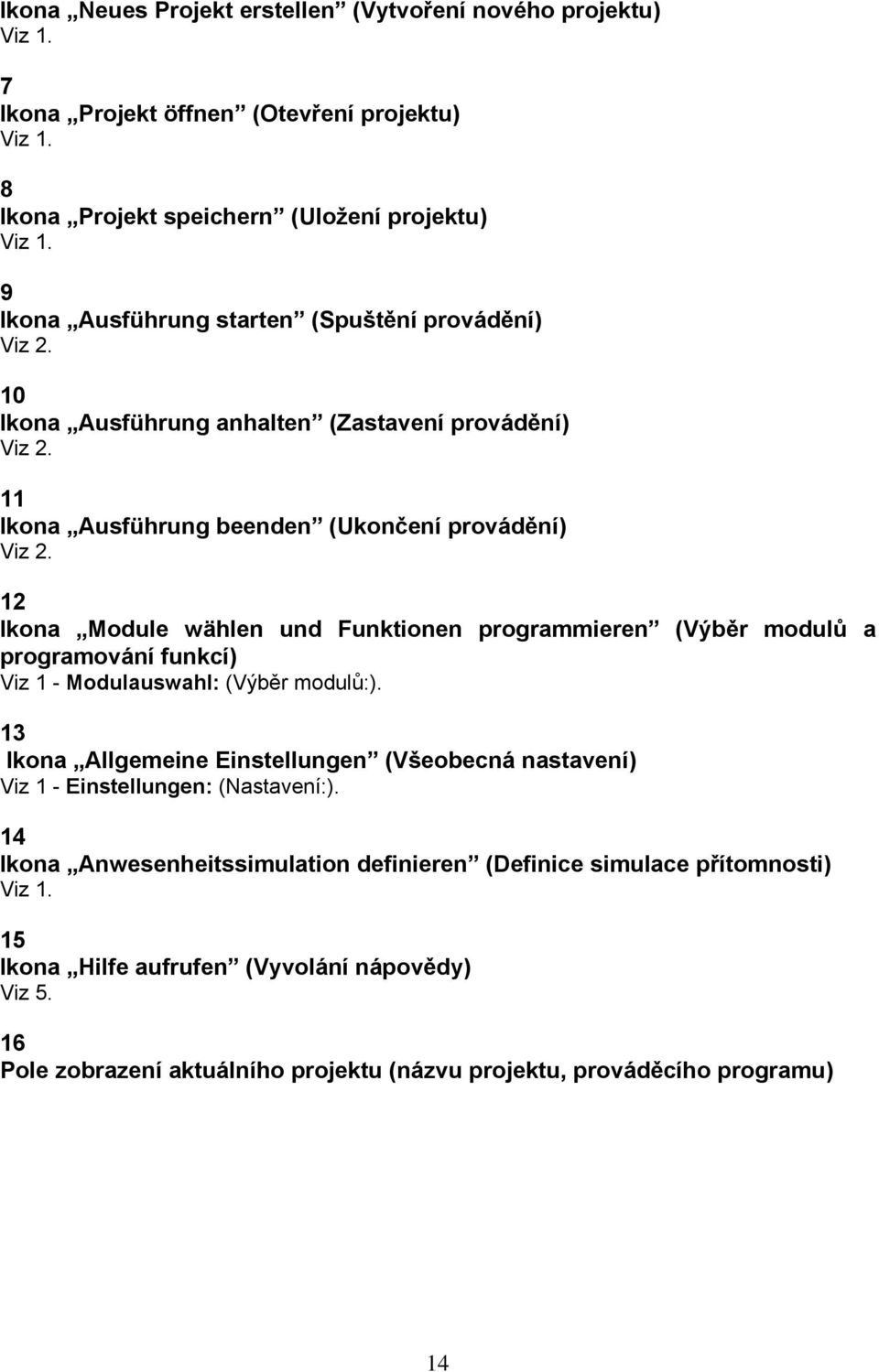 12 Ikona Module wählen und Funktionen programmieren (Výběr modulů a programování funkcí) Viz 1 - Modulauswahl: (Výběr modulů:).