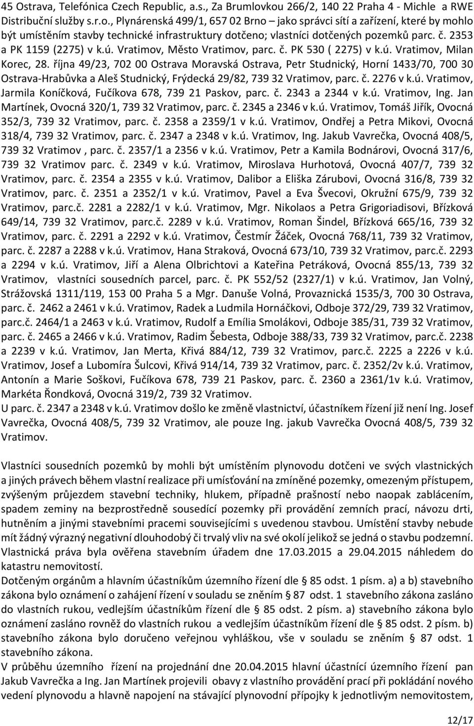 č. 2353 a PK 1159 (2275) v k.ú. Vratimov, Město Vratimov, parc. č. PK 530 ( 2275) v k.ú. Vratimov, Milan Korec, 28.