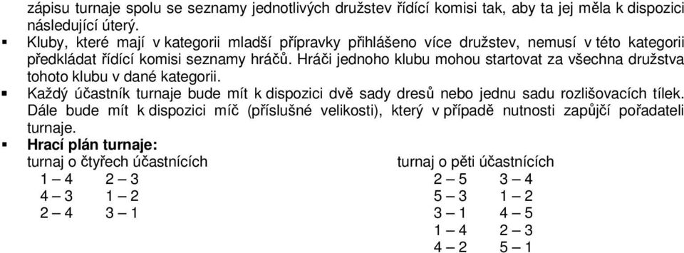 Hráči jednoho klubu mohou startovat za všechna družstva tohoto klubu v dané kategorii.