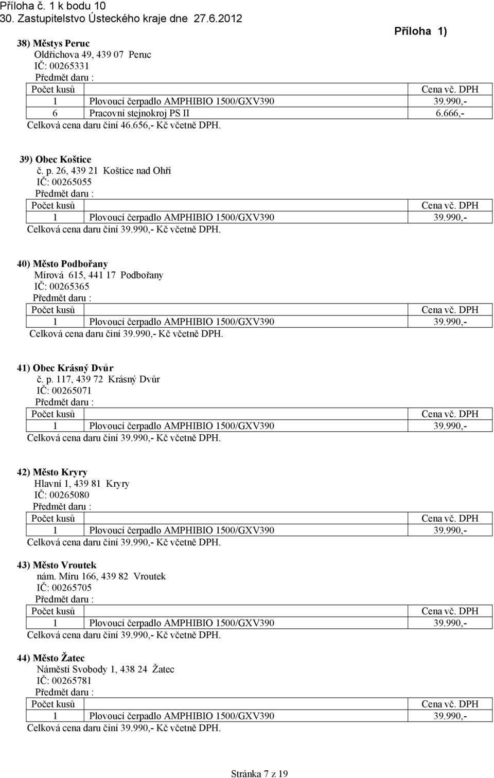 26, 439 21 Koštice nad Ohří IČ: 00265055 40) Město Podbořany Mírová 615, 441 17 Podbořany IČ: 00265365 41) Obec Krásný Dvůr č. p.