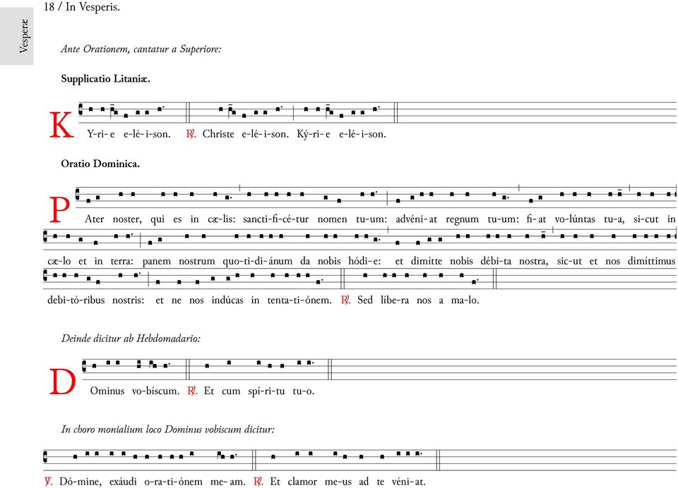 nostra, si-cut cæ-lo quo-ti-di-ánum hódi-e: débi-ta cæ-lis: sancti-fi-cé-tur tu-um: advéni- at tu-um: fi- at vo-lúntas tu-a, nos dimíttimus Dede dicitur ab