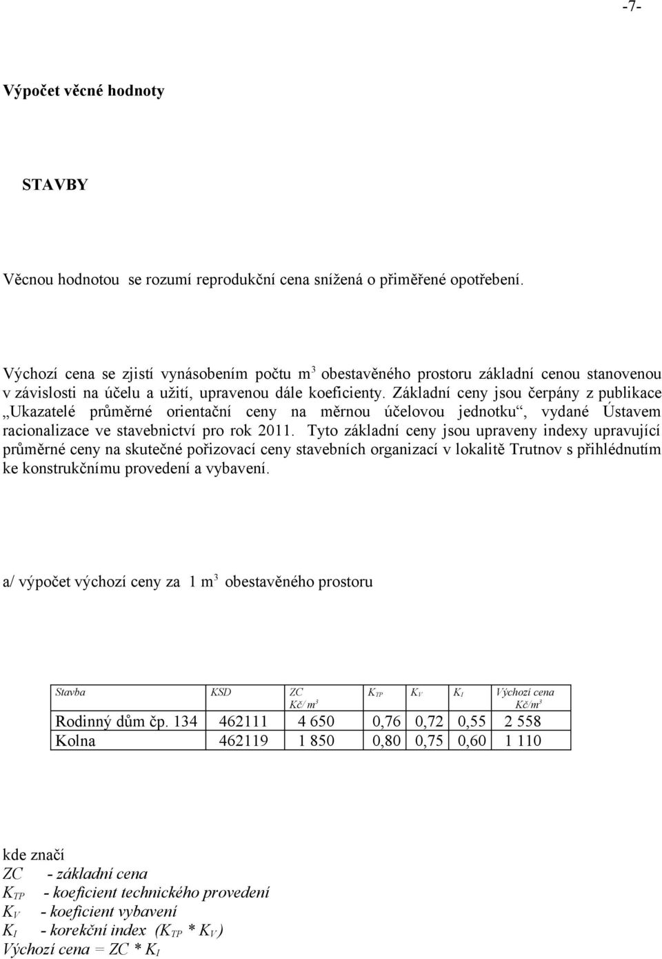 Základní ceny jsou čerpány z publikace Ukazatelé průměrné orientační ceny na měrnou účelovou jednotku, vydané Ústavem racionalizace ve stavebnictví pro rok 2011.