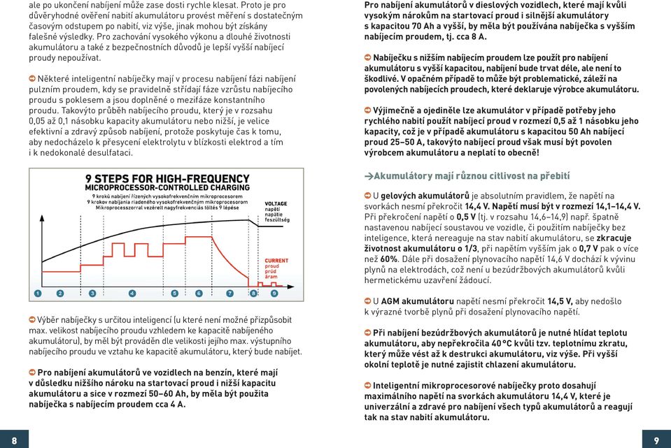 Pro zachování vysokého výkonu a dlouhé životnosti akumulátoru a také z bezpečnostních důvodů je lepší vyšší nabíjecí proudy nepoužívat.