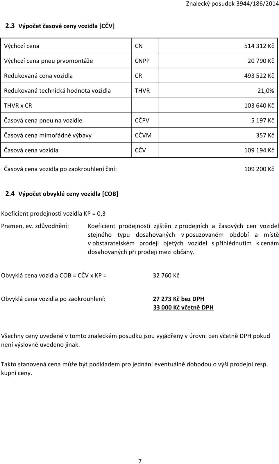 4 Výpočet obvyklé ceny vozidla [COB] Koeficient prodejnosti vozidla KP = 0,3 Pramen, ev.